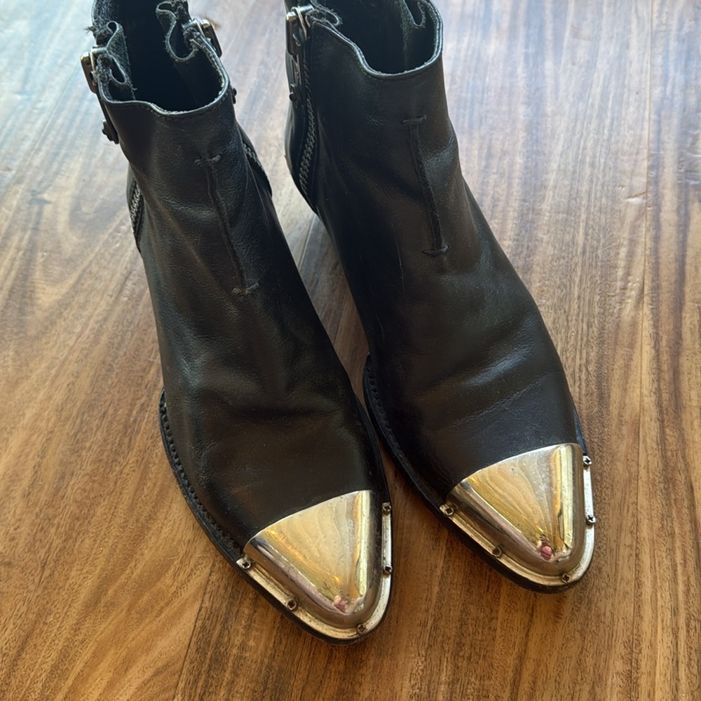 FRYE Black Leather Ankle Boots with Metallic Toe - Women - Picture 2 of 4